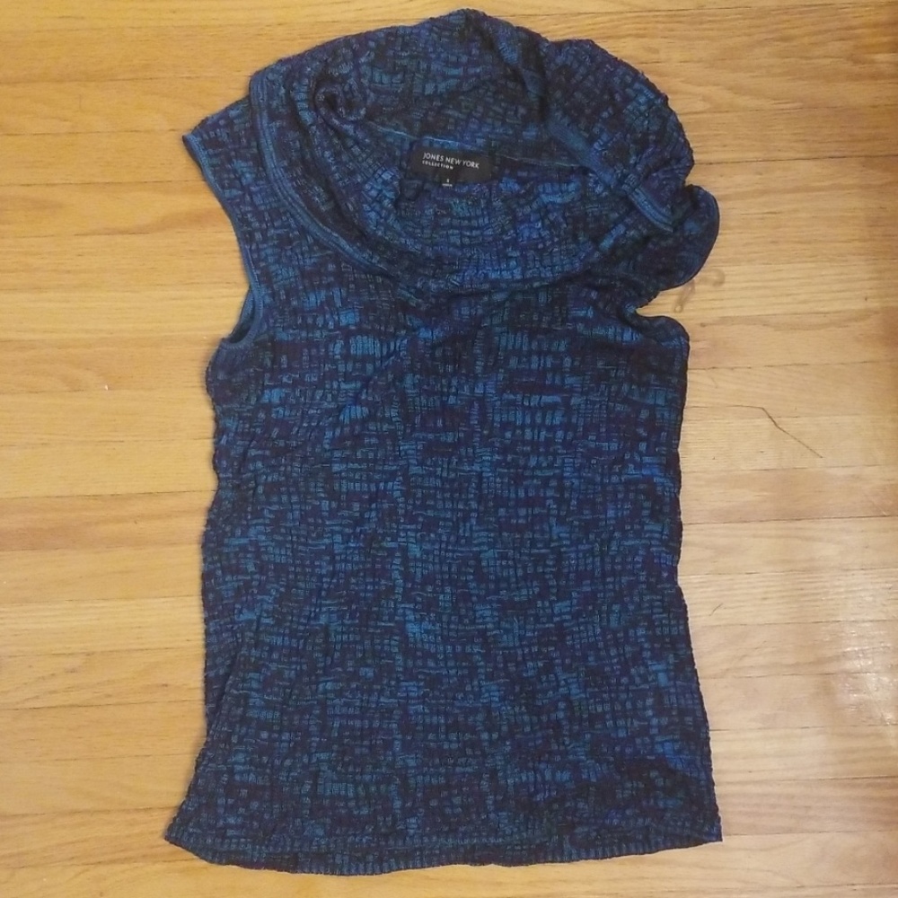 Cowl neck black and turquoise shirt